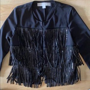 Sassy gold fringe cropped ponte  jacket. Size 0